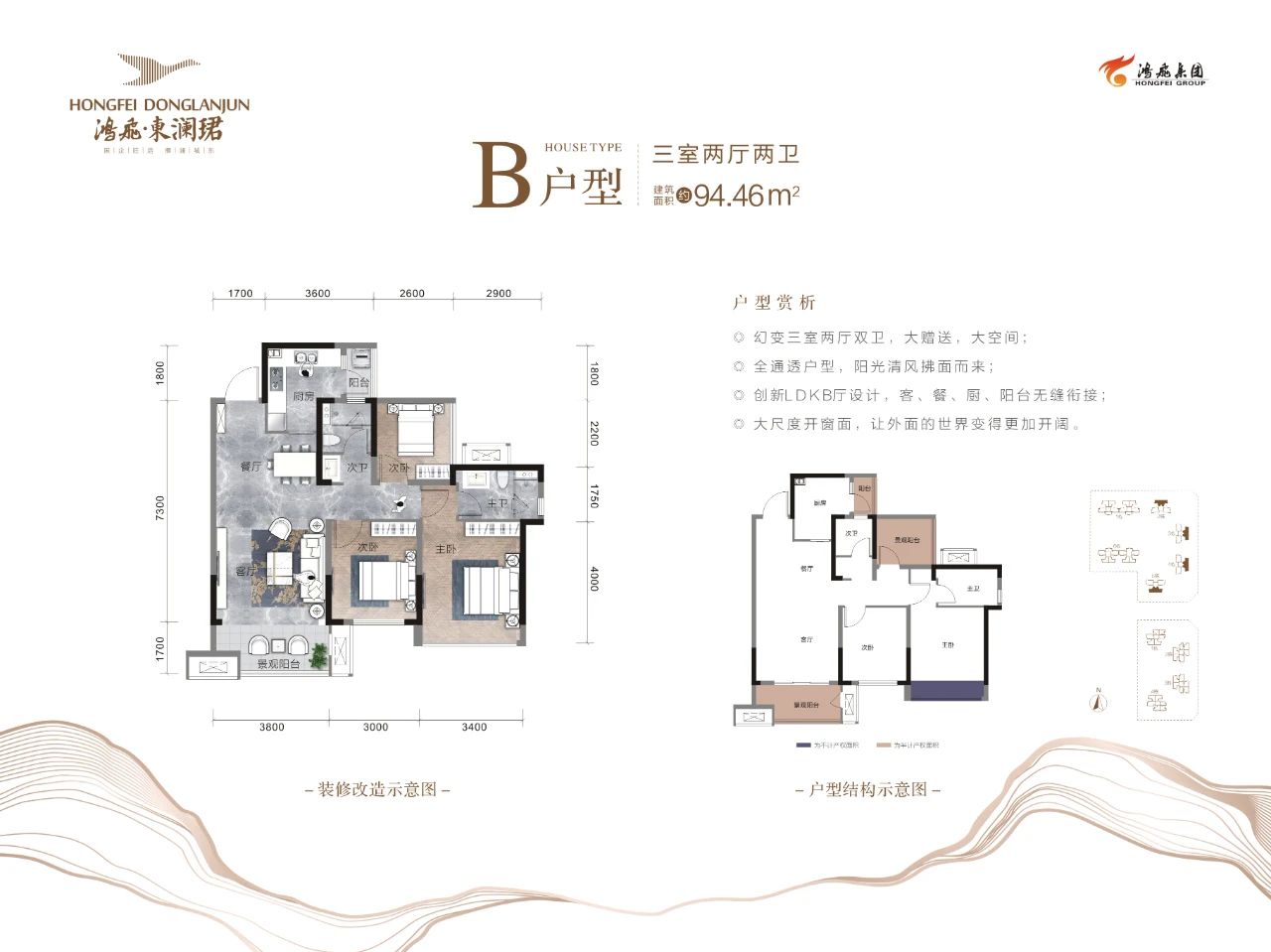 鸿飞·东澜珺B户型户型图